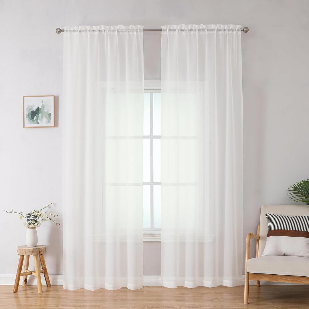 Simplebrand Ivory Sheer Curtains 84 Inches Long, Light Filtering Rod Pocket Solid Color Window Sheer Curtain Panels, Elegant Curtains & Drapes for Living Room, Bedroom 2 Panels (Ivory, 42" W x 84" L)