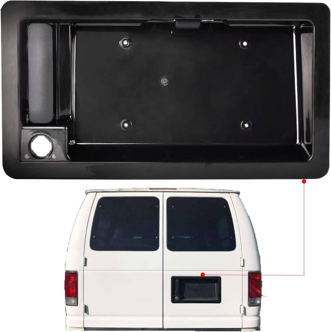 Exterior Door Handle for 1992-2007 Ford E150 E250 E350 E450 Econoline & More | Rear Right Cargo Handle with License Plate Tag Bracket Holder Housing, Replaces# 6C2Z-15434A20-AA