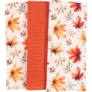 KAF Home Set of 3 Reverse Terry Print Kitchen Towels, Over-Sized 18 x 28-inch, 100 Percent Cotton (Vintage Leaves)