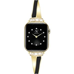 Newlibery Gold Slim Band for Women Compatible with Apple Watch 38mm 40mm 41mm 42mm(S10) Designer Bling Jewelry Feminine Dressy Bracelet Adjustable Metal Strap for iWatch Series 10/ 9/ 8/ 7/ 6/ 5/ 4/ 3/ 2/ 1/ SE