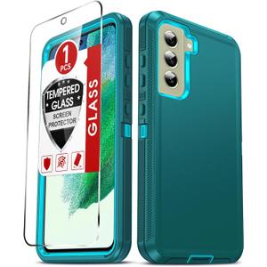 LeYi for Samsung Galaxy S21-FE-5G Case: S21 Fe Phone Case with 1 Pack Screen Protector, Samsung Galaxy S21 FE Case 3 in 1 Rugged Shockproof Android Cover Funda para S21FE, Teal