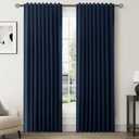 Navy Blue Linen 100% Blackout Curtains for Bedroom 84 Inch Length 2 Panels Set Back Tab Pocket Neutral Farmhouse Living Room Darkening Curtain Track System Thermal Insulated Black Out Drapes 52x84