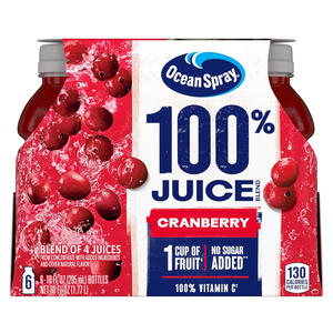 Ocean Spray 100% Juice, Cranberry Juice, 10 Ounce Bottle (Pack of 6), BBD 03/21/26