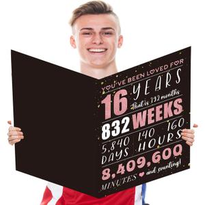 6 x 16th Birthday Gift Card with Envelope,Jumbo 16th Happy Birthday Cards for Boys Girls,16 Birthday Decorations,Oversized 22x14 Inch Extra Large Birthday Card,Sixteen Party Decorations,16 Year Old Boy