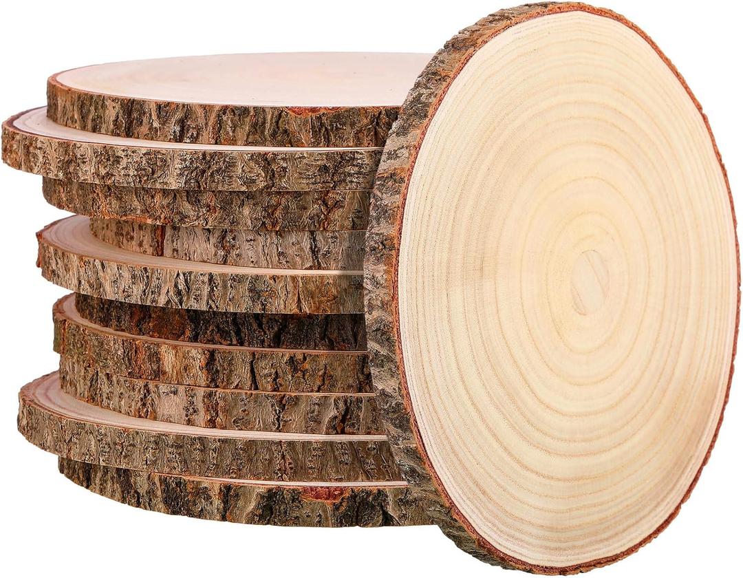 Tioncy 10 Pack Large Wood Slices for Centerpieces Unfinished Rounds Wood Slabs for Tables Decor Natural Wooden Circle for DIY Crafts Rustic Wedding Centerpiece Decor (9-10 Inch)