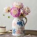Pink Blue and White Pitcher Vase, 8 Inch Vintage Chinoiserie Ceramic Flower Vase, Rustic Retro Ice Cracked Antique Porcelain Vases for Home Farmhouse Table Centerpieces Shelf Decor