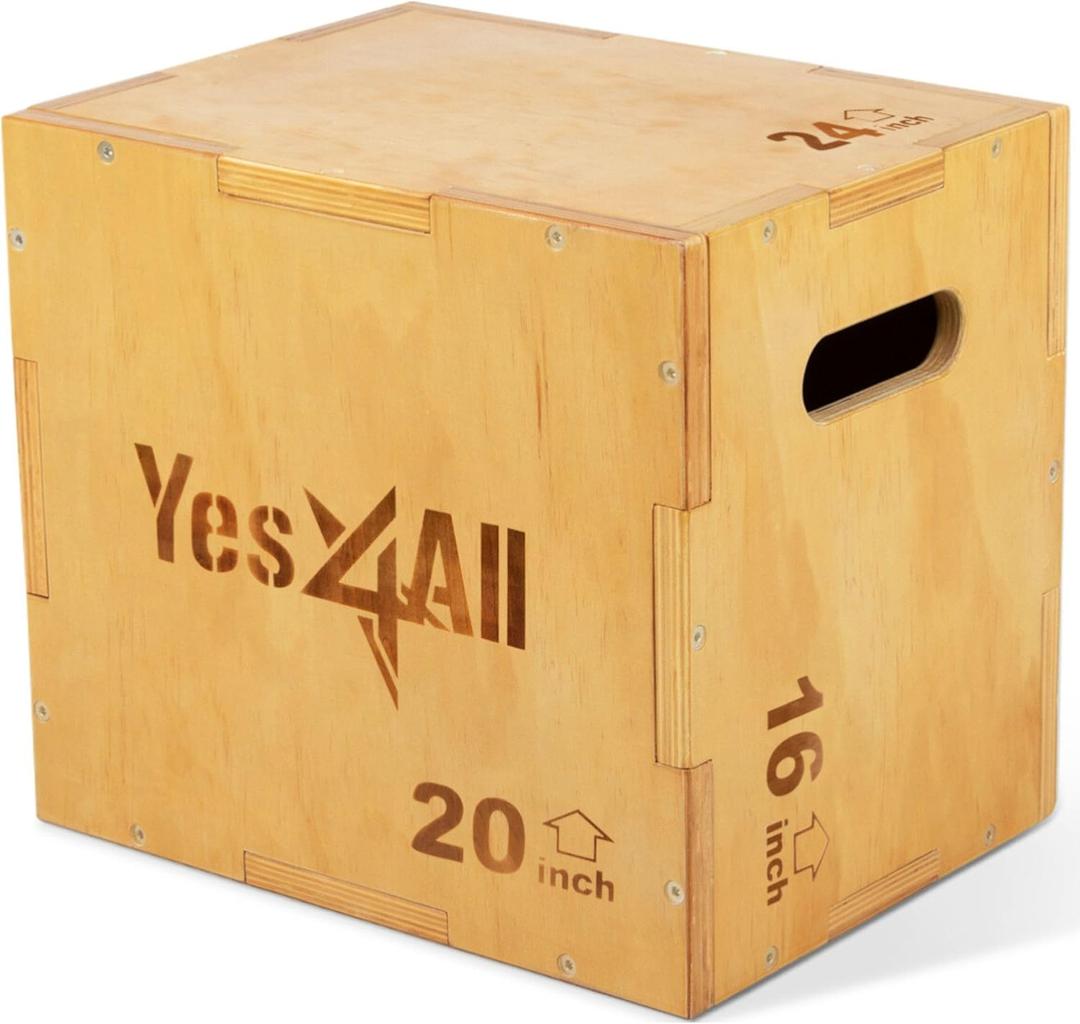 Yes4All Plyo Box, 3-in-1 Wooden Box Jumps for Home Gym (16in), 450 lbs Boxes Step Up with Smooth Edges & Wide Built-in Handles for Jumping, Strength Training, Lunges, Squats, Dips, 24" x 20" x 16"