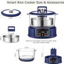 Low Sugar Rice Cooker - Multifunctional Low Carb Rice Cooke r with Auto-Lift Basket, Preset &Timer, Smart Glass Rice Cooker with Steaming, Boiling and Hotpot in One (Blue 3L)