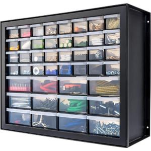 IRIS USA Screw Tool Organizer Small Parts Cabinet, 44-Drawer, Electronics Hardware Nuts and Bolts Plastic Storage Drawers Garage Storage, Stackable Bead Craft Organizer Building Bricks Sorter, Black