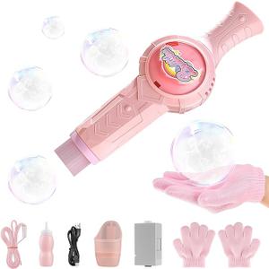 Fog Bubble Machine,Elastic Smoke Bubble Machine,Rechargeable Automatic Smoke Bubble Maker,Colorful Lights & Music,Magic Fog Bubble Wand Summer Christmas Birthday (A-Pink)