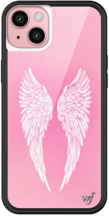 Wildflower Cases - Compatible with iPhone 15 Plus | Protective Black Bumper, 6.5ft Drop Test Certified, Women Owned Small Business | Pink White Wings Aesthetic Trendy | Angel Baby