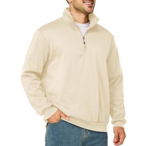 Mens Quarter Zip Pullover Lightweight Mock Neck Sweatshirt Casual Long Sleeve Sweaters (Beige, XXXL)