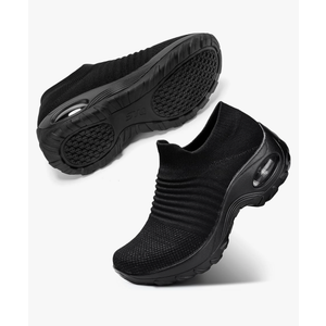 STQ Walking Shoes Women Slip on Sneakers Non Slip Work Arch Support Tennis Plantar Fasciitis Orthopedic Breathable Mesh Comfortable Ladies Nursing Black 6,5