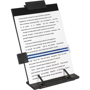 Desktop Document Holder Stand with 7 Adjustable Positions, Black Metal File Organizer Management Copyholder for Typing Speech Reading A4 Letter Music Book Tablet Office, with Paper Clip and Line Guide