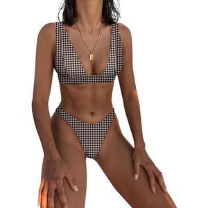 Bathing Suits for Women Deep V Neck Sexy Two Piece Bikini Sets for Women Thong Halter Cheeky Swimsuit, Small