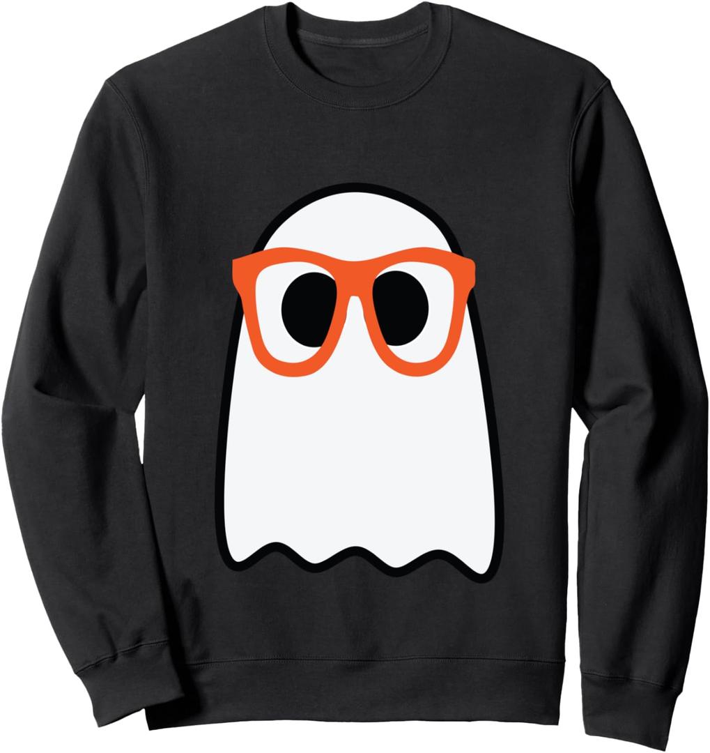 Nerdy Ghost Cute Orange Glasses Halloween Hipster Funny Sweatshirt L