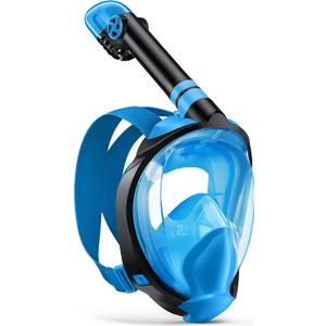 Zenoplige Full Face Snorkel Mask Adults, Dry-Top Snorkeling Gear with Camera Mount, Foldable 180-Degree Panoramic Scuba Mask for Snorkeling Diving Swimming Travel, Snorkel Mask Anti-Fog & Anti-Leak (Small-Medium, Blue)