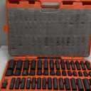 NEIKO 02448A 1/2" Drive Master Impact Socket Set, 65 Piece, Standard SAE (3/8"-1-1/4") & Metric (10-24 mm) Sizes, Deep & Shallow Kit, Includes Adapters & Ratchet Handle