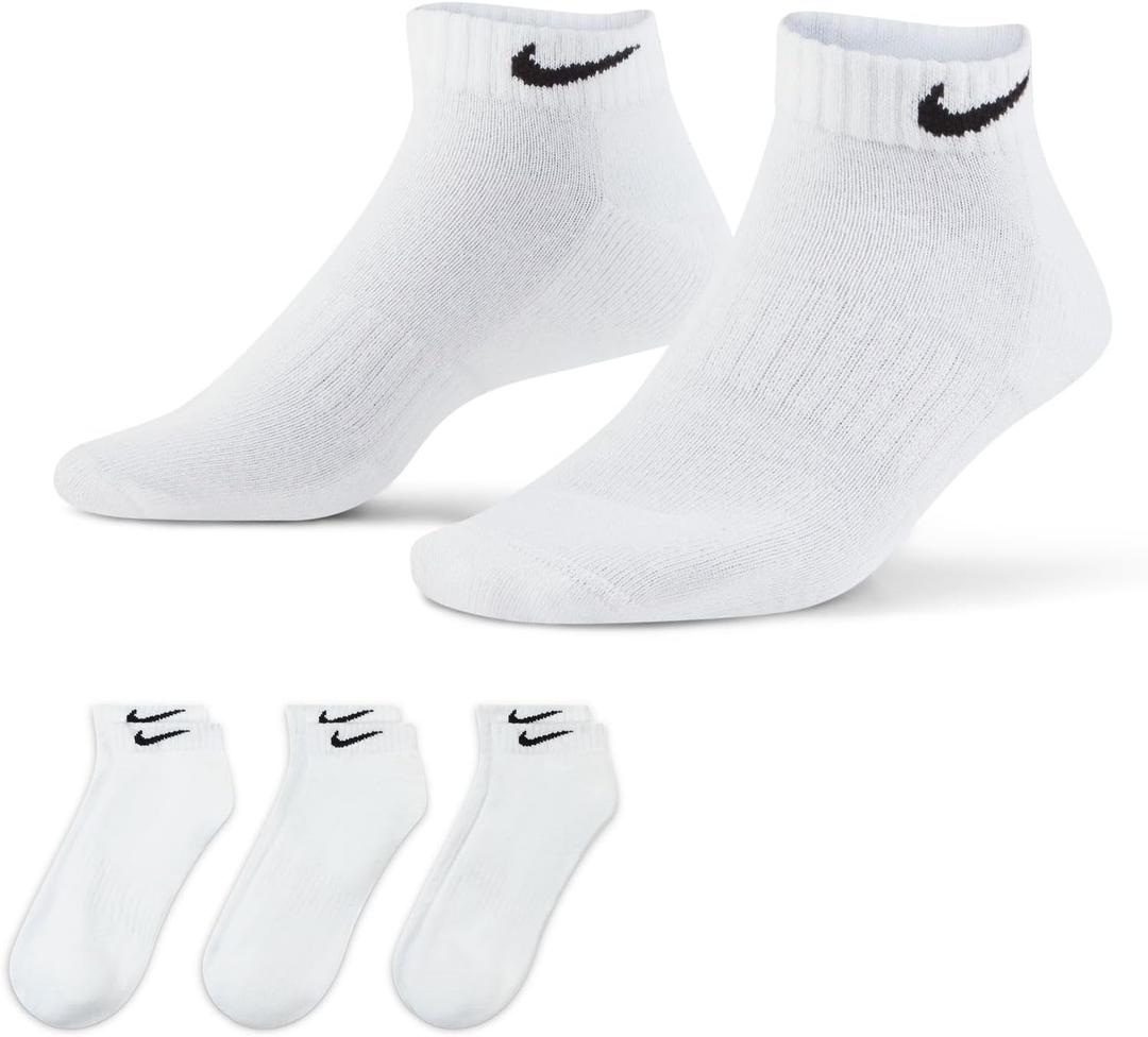 Nike Unisex Adult Everyday Cushioned Training Low Socks (3-Pack) | Mens and Womens (White, M)