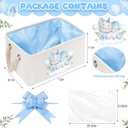 Pickmesh Baby Shower Storage Basket with Gift Bags Rectangular Ribbons Collapsible Canvas Storage Bin with Handles for Diaper Organizing Toy Home DIY Gift Basket, 13 x 9. 1 x 7. 1 Inch(Blue Elephant)
