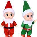 Aoriher 2 Pieces Christmas Doll Small Baby Twins in Bib Pants and Bodysuit Miniature Accessories Green and Red Boy and Girl Toy Suitable for Xmas New Year Decorations(Jumpsuits Style)