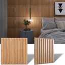 3D Slat Wall Panels, PVC Faux Wood Tiles, Celling Panels 3D Fluted Textured for Interior Wall Decor, 12-Tile Set 19.7" x 19.7",Walnut