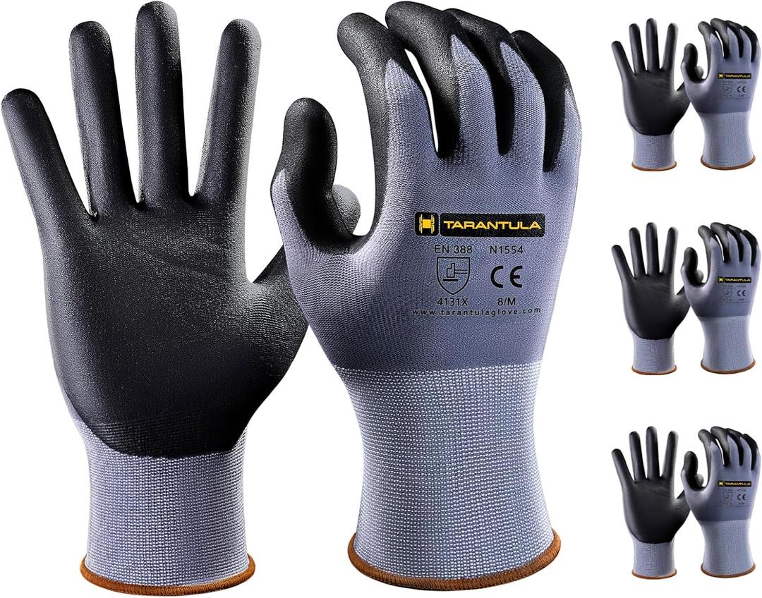 Tarantula Safety Work Gloves for General Purpose Nitrile Coated 3 Pairs, Seamless Knit Breathable Nylon Glove with Black Micro-Foam Nitrile, Medium