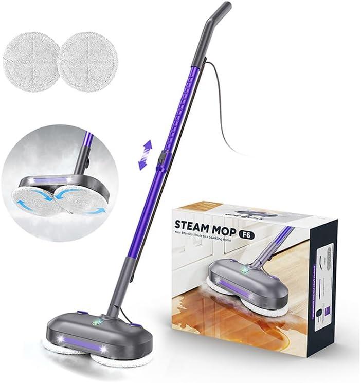 Scrubbing Steam Mop with Rotating Pads, All-in-One Spin Steam Cleaner for Floor Cleaning, Large Tank, 23FT Cord, LED Headlights, Reusable Pads & Self-Standing, Safe for Hard Floor/Laminate/Marble