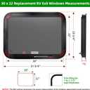 NOVINO RV Exit Window Replacement, 30" W x 22" H RV Emergency Window for Cargo Trailer Camper Travel Trailer Van with Screen&Trim Ring, Fit 1" or 1-1/2" Thick Wall,DOT Approved