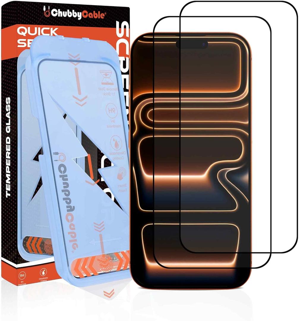 chubbycable 2PCS ChubbyShield Ultra for iPhone 17 Air HD Tempered Glass Screen Protector, Ultra-easy Install Box, Auto Dust-Elimination & Bubble Free