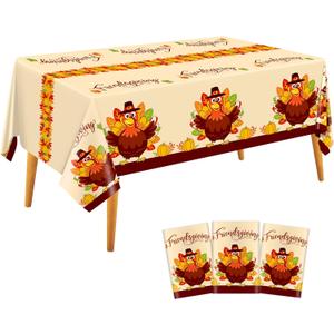 3 Pack Plastic Thanksgiving Tablecloth Disposable,Rectangle Turkey Tablecloth,Vinyl Large Friendsgiving Table Cover for Fall Autumn Thanksgiving Party Decorations Supplies 54x108