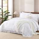 Andency White Comforter Set Queen Size, Lightweight Fluffy Farmhouse White Ruffle Bedding Set, Soft Microfiber All Season Shabby Chic Bed Comforter Set 3 Pieces(1 Ruffle Comforter 2 Pillowcases) (Queen (90"x90"))