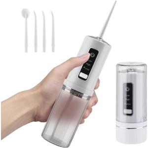 Portable Water Dental Flosser for Teeth Cleaning Rechargeable Dental Flosser Cordless Oral Irrigator with 4 Nozzles 3 Modes Adjustable, Suitable for Travel, Business Trip and Daily Dental Care