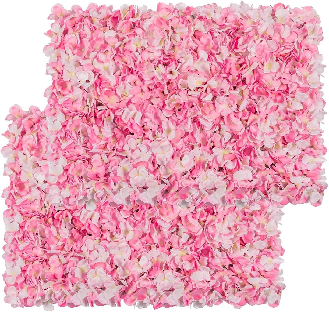 Flower Wall Panel Set, U'Artliens Artificial Wall Flower Backdrop 24x16 Inch 3D Silk Hydrangea Rose Floral Panel for Photo Background Home Party Wedding Backdrop Decoration (12 Pcs, Pink)