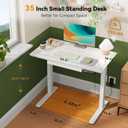 Gibbon Mounts Glass Standing Desk with Drawer, 35×20Inch Whole Piece Height Adjustable Rising Desk, Electric Sit Stand Desk with Wheels, Small Computer Desk, White, 35" W x 20" D x 28.3" H