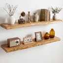 Dreamland 36 Inch Long Floating Shelves Set of 2, Rustic Solid Elm Wood Live Edge Floating Shelf Wall Mounted, 8 Inch Deep Wooden Wall Shelves for Living Room, Bedroom, Bathroom, Kitchen, Natural