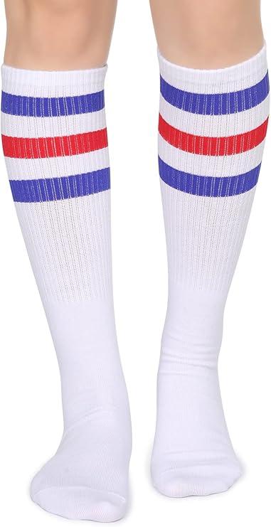 Henwarry Classic Triple Stripes Over the Calf Cotton Retro Tube Socks for Men and Women One Size