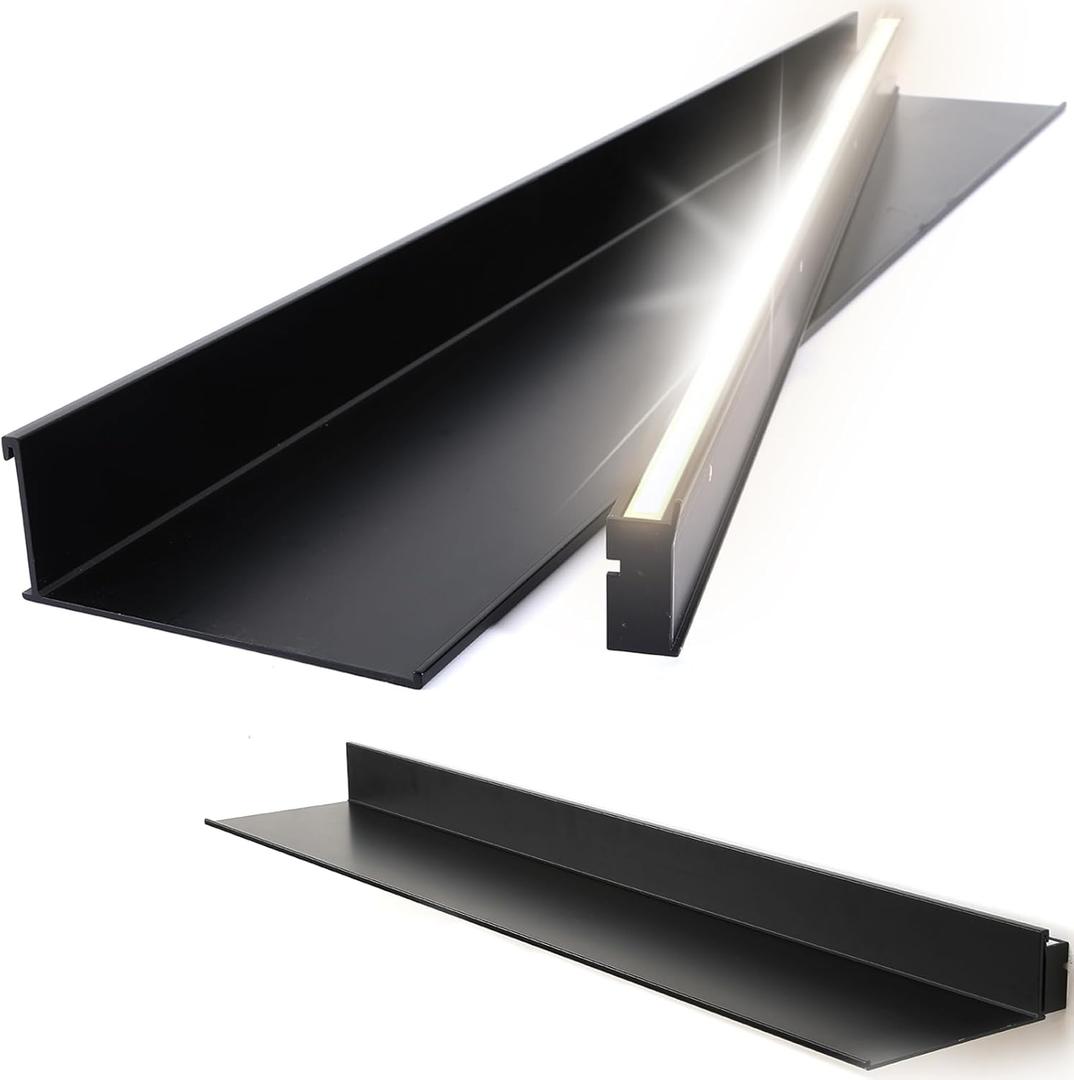 Floating Shelves with LED Lights, 39.3" Full Spectrum Natural Light Metal Wall Mounted Light-Emitting Shelves, Hanging Display Rack Wall Shelf for Livingroom Kitchen Bathroom