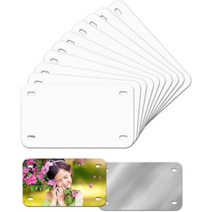 6"x3"10 Pack Sublimation License Plate Blanks, White Mini Heat Thermal Transfer Sheet DIY Picture, Metal Aluminum Custom License Plate Tag for Kids Toy Car, Bike