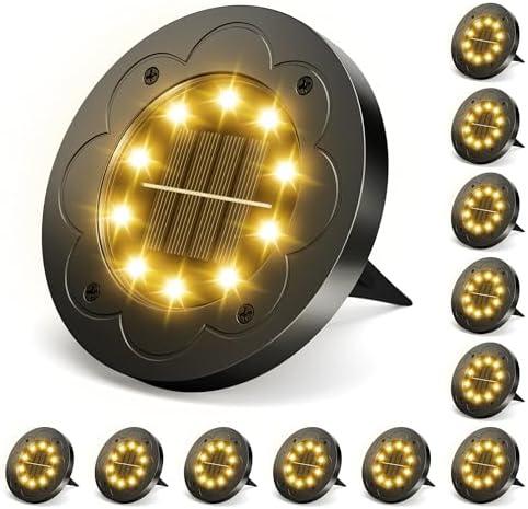 Brightown Solar Lights Outdoor Waterproof, 10 Packs LED In-Ground Lights Outdoor Solar Lights for Yard Patio Garden Lawn Deck Outside Pathway Walkway Sidewalk, Warm White