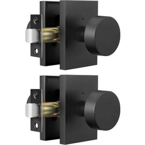 Goldenwarm Black Door Knobs Interior, Heavy Duty Matte Black Interior Door Knobs for Bedroom Bathroom, Round Privacy Door Knob, Zinc-Alloy Rectangle Rosette Indoor Doorknob (2 Pack)