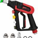 Short Pressure Washer Gun with Swivel, 5000 PSI Power Washer Gun, 3/8" Quick Connect, M22-14mm and M22-15mm Adapter, 5 Nozzle Tips, Trigger Lock for Car Wash and Cleaning