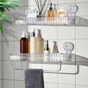 Shower Caddy Suction Cup,2 Pack Shower Shelf for Bathroom Storage,No Drilling Removable Transparent Clear Shower Caddy Suction Cup,Large Capacity Reusable Shelves,Max Hold 11lbs With towel bar