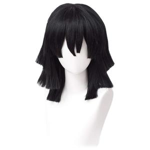 LABEAUT Obanai Cosplay Wig Anime Short Black Wig Character Cosplay Clothes for Demon Slayer: Kimetsu no Yaiba for Synthetic Hair Halloween Costume Party