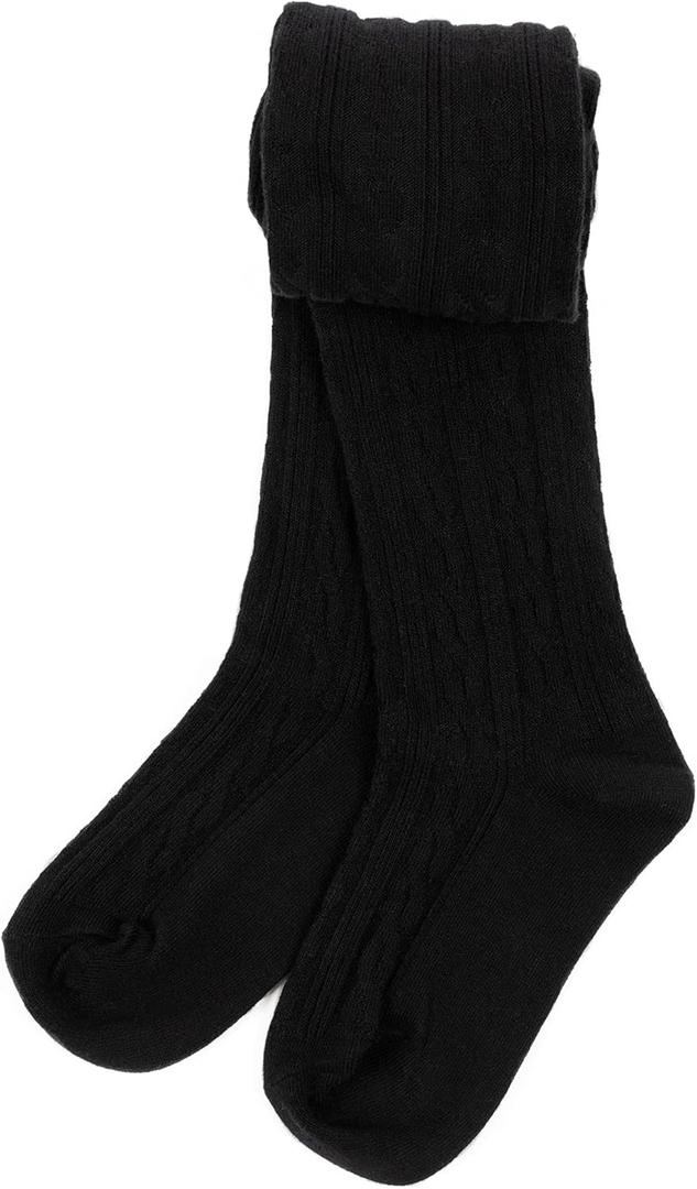 Leveret Girls Tights Baby/Toddler/Big Girls Cable Tight Variety if Colors (Size 10-14 Years) (Black)