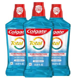 Colgate Total Mouthwash, Alcohol Free Mouthwash, Peppermint, 33.8 Ounce, (Pack of 3)