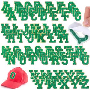 Yilloog 104 Pcs Self Adhesive Chenille Letter Patches Dupes Glitter Chenille Letter Patches Initial for Clothing DIY Mobile Phone Backpacks Hat(Green)