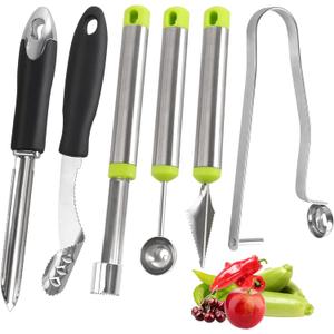 Openfly Vegetable Corer Tool, 6 Pcs Stainless Steel Fruit and Vegetable Corer Tools for Home Kitchen Cherry Pear Jujube Zucchini Chili