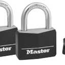 Master Lock Covered Padlocks with Key, Outdoor Locks, 2 Pack, 141T (Black)