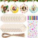 24Pcs Baseball Sports Ornaments Craft for 1.6 in Photo DIY Unfinished Wooden Baseball Picture Frames Kit with Colorful Pens, Dazzling Sticker Sheets for Sports Player Athletes Team Party Favor